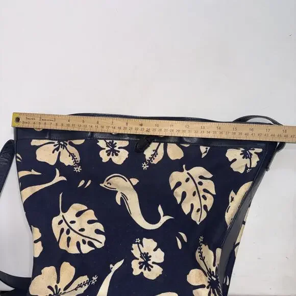 VTG ESCADA Nautical Dolphin Floral Blue Leather Drawstring Bucket Bag Crossbody - Picture 11 of 15
